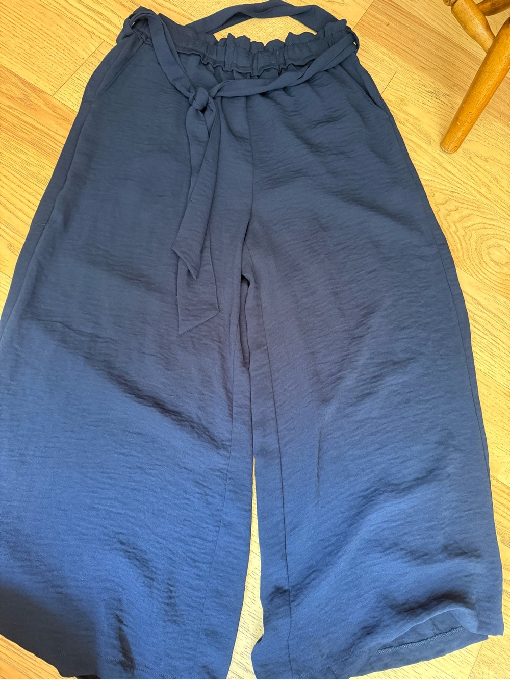 Mystree Navy Paperbag Waist Wide-Leg Pants with Tie